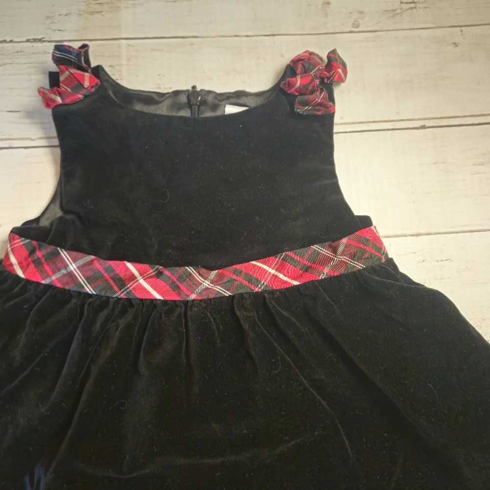 Gymboree Girls 3T Black Velvet‎ Red Plaid Holiday Christmas Dress Silk Trimmed